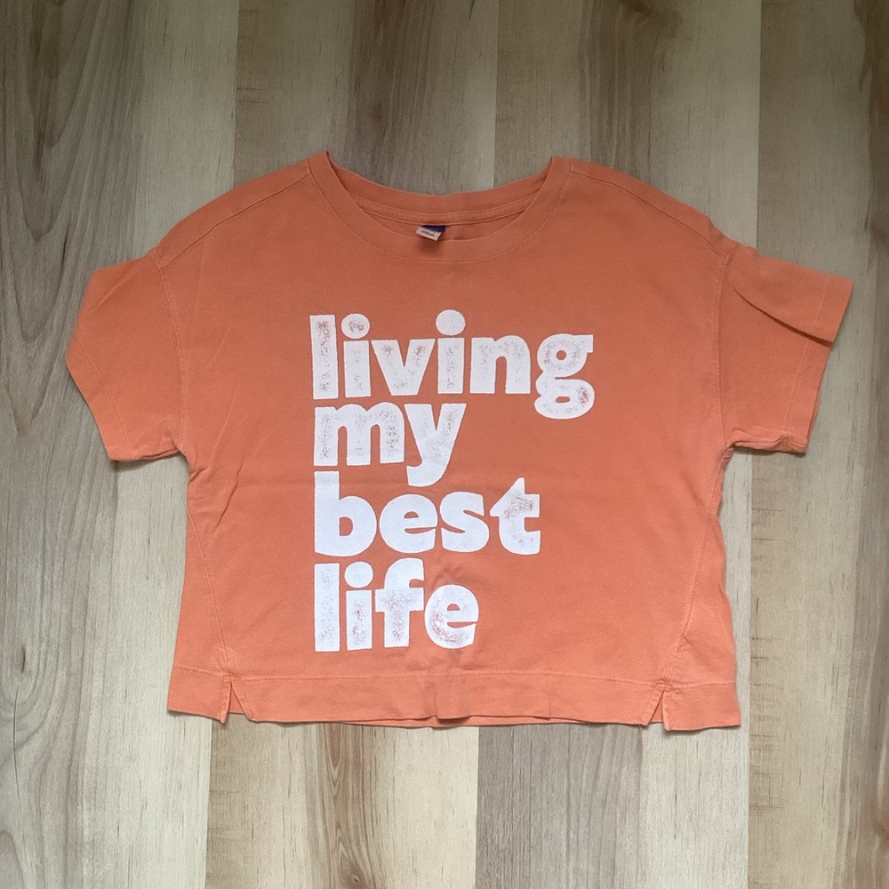BOGO 🥳 Old Navy Kids Tee Orange with White Text | girls XL 14/16 | cropped fall